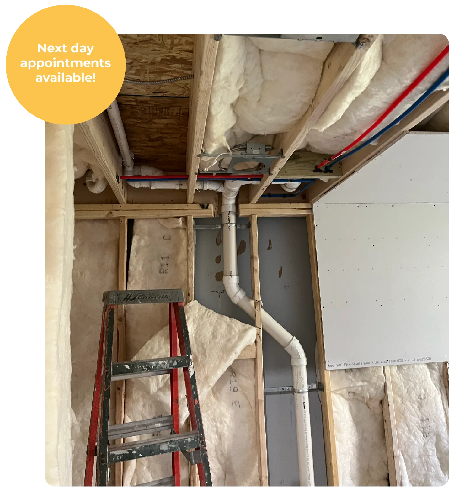 cleveland-whole-house-repiping-02 Whole house repiping in Cleveland with new PEX water lines and PVC drain pipes in a basement ceiling